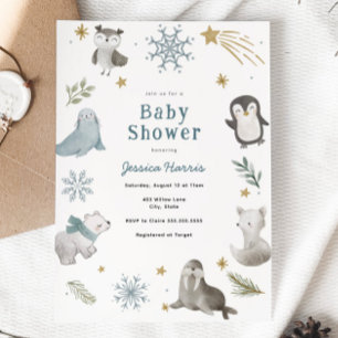 Bébé d'hiver Animaux bébé garçon douche Invitation