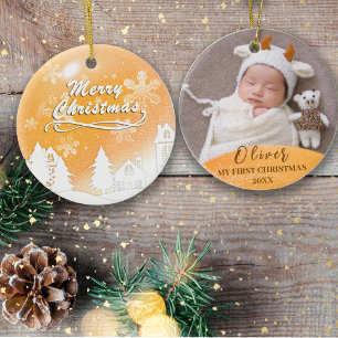 Bébé d'or 1er Noël Ornament photo personnalisée