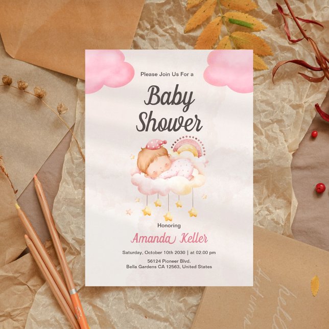 Bébé dormant fille Baby shower Invitation (Créateur téléchargé)