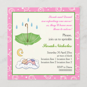 Bébé dormant saupoudrer vert rose invitation