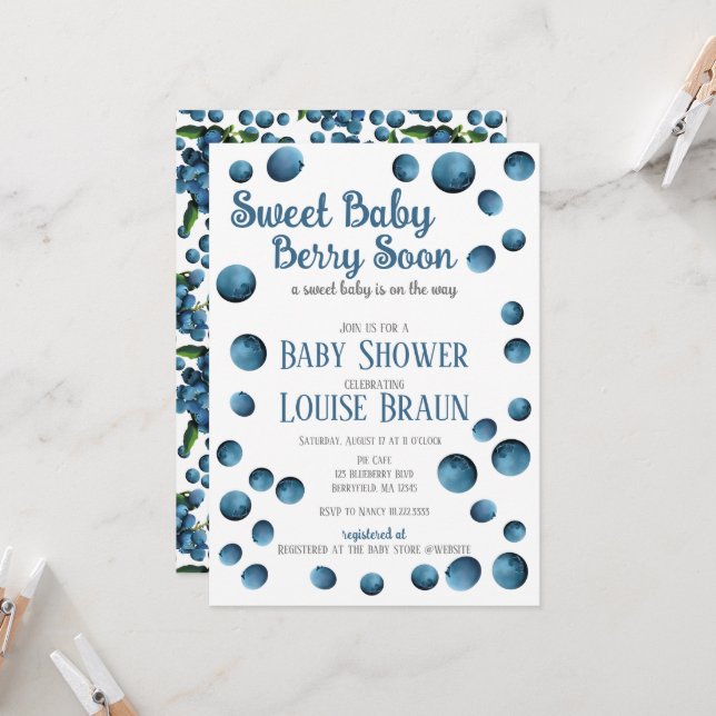 Bébé doux Berry Bientôt Baby shower Invitation (Devant/Arrière en situation)