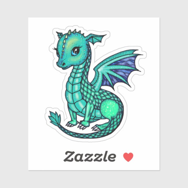 Bébé Dragon Illustration Sparkly Dragons Sticker (Feuille)
