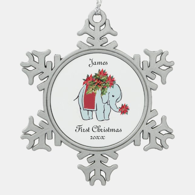 Bébé Eléphant bleu Premier ornement de noël (Devant)
