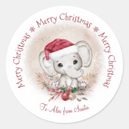 Bébé Eléphant de Noël Classic Sticker rond