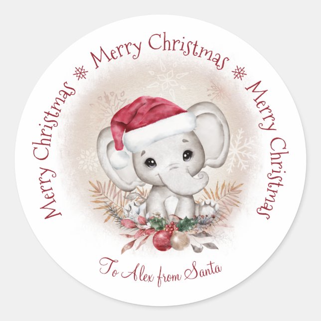 Bébé Eléphant de Noël Classic Sticker rond (Devant)