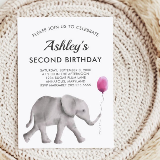 Bébé Eléphant Fête de naissance Invitation rose et (Créateur téléchargé)