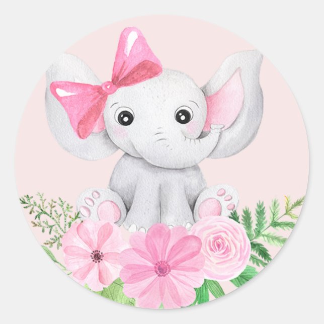 Bébé Eléphant Fille Anniversaire Sticker Pink (Devant)