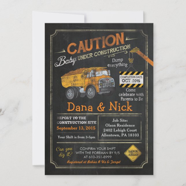 Bébé en construction Invitation Baby shower (Devant)