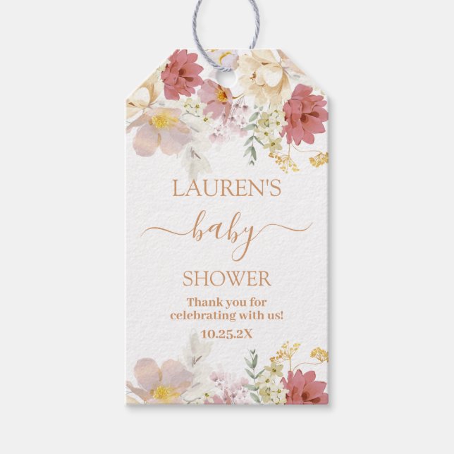 Bébé en fleur Baby shower fille étiquette cadeau (Devant)
