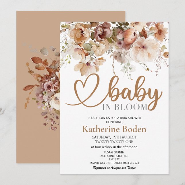 Bébé en fleur Baby shower floral Invitation (Devant / Derrière)