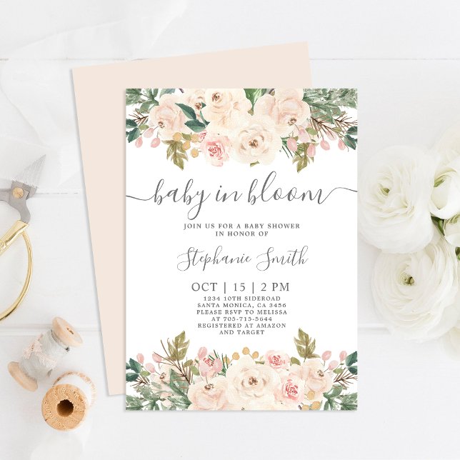 Bébé en fleur Baby shower floral Invitation fille (Créateur téléchargé)