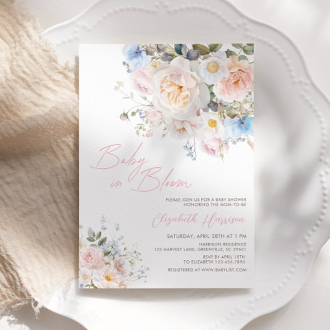 Bébé En Fleur Baby shower rose floral Invitation (Créateur téléchargé)