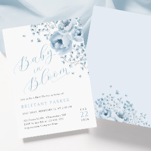 Bébé en Fleur bleu Baby shower Floral Invitation