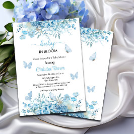 Bébé en Fleur bleu Baby shower Floral Invitation