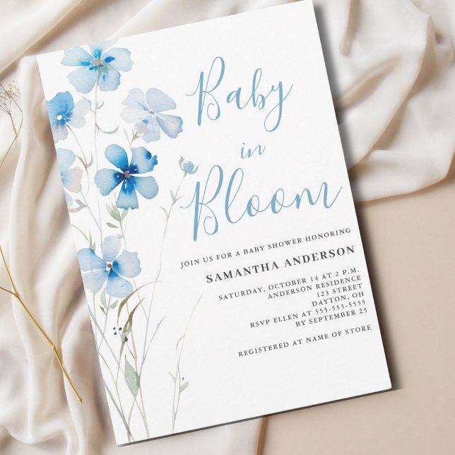 Bébé En Fleur Bleu Floral Boy Douche Invitation (Créateur téléchargé)