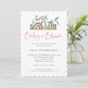 Bébé En Fleur Boho Rose Fille Douche Invitation