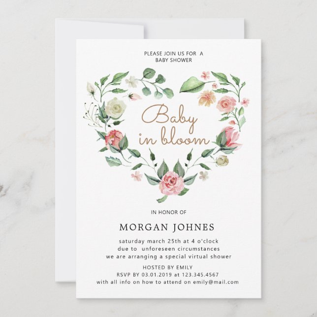 bébé en fleur coeur floral Baby shower Invitation (Devant)