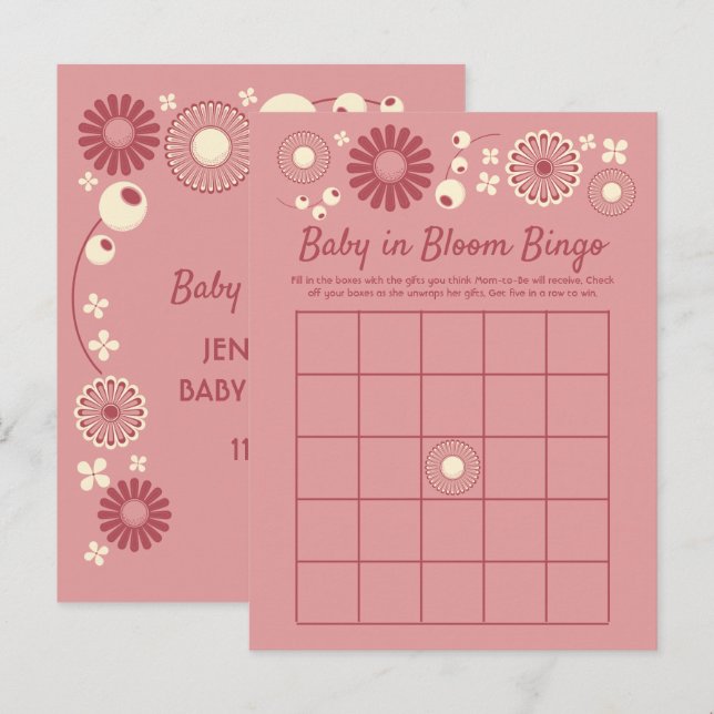 Bébé en Fleur Douche Bingo Cartes de jeu (Devant / Derrière)