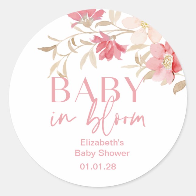 Bébé en Fleur fille autocollants baby shower  (Devant)