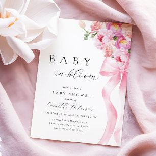 Bébé En Fleur Pink Bow Baby shower Invitation