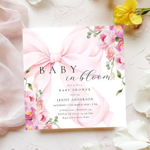Bébé En Fleur Pink Bow Baby shower Invitation