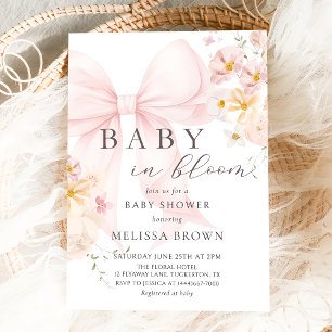 Bébé En Fleur Pink Bow Baby shower Invitation
