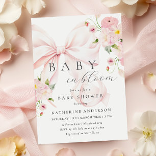 Bébé En Fleur Pink Bow Baby shower Invitation