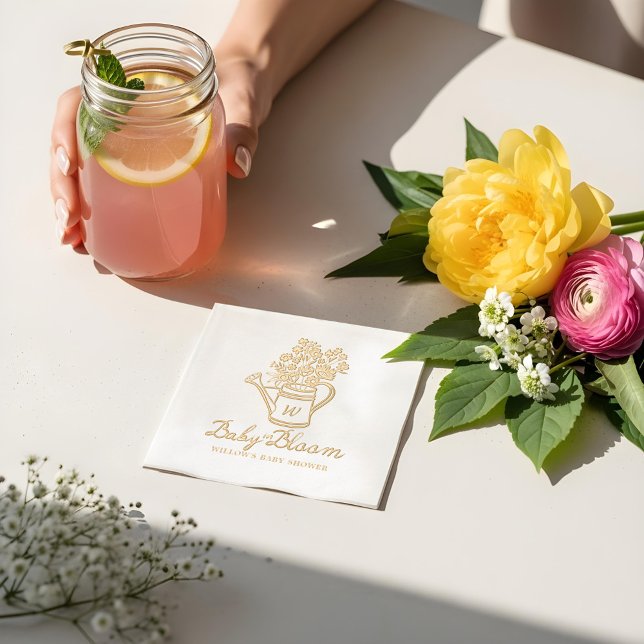 Bébé en fleurs Baby shower d'arrosage floral (Baby in Bloom Floral Watering Can Baby Shower Foil Napkins)