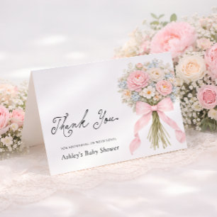 Bébé en fleurs Merci pour la baby shower rose
