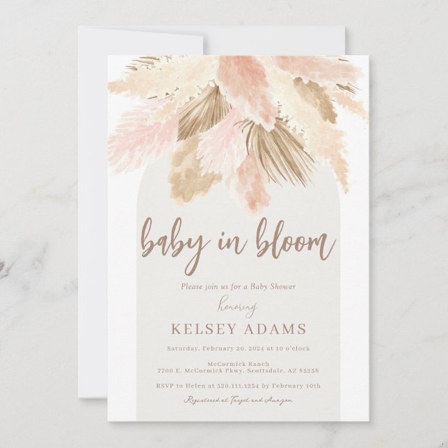 Bébé en fleurs pampas boho baby shower Invitation (Devant)