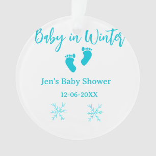 Bébé en hiver baby shower bleu bébé pieds snowflak
