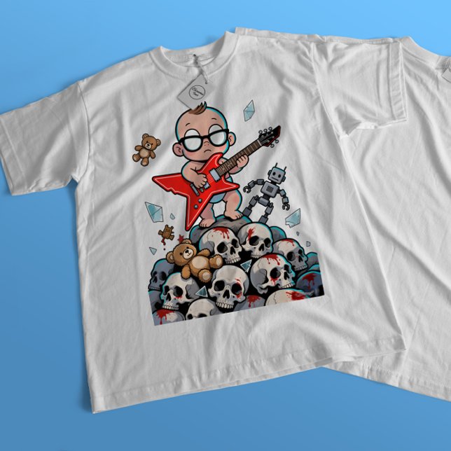 Bébé en métal - Yeux brillants et T-shirt guitare (Créateur téléchargé)