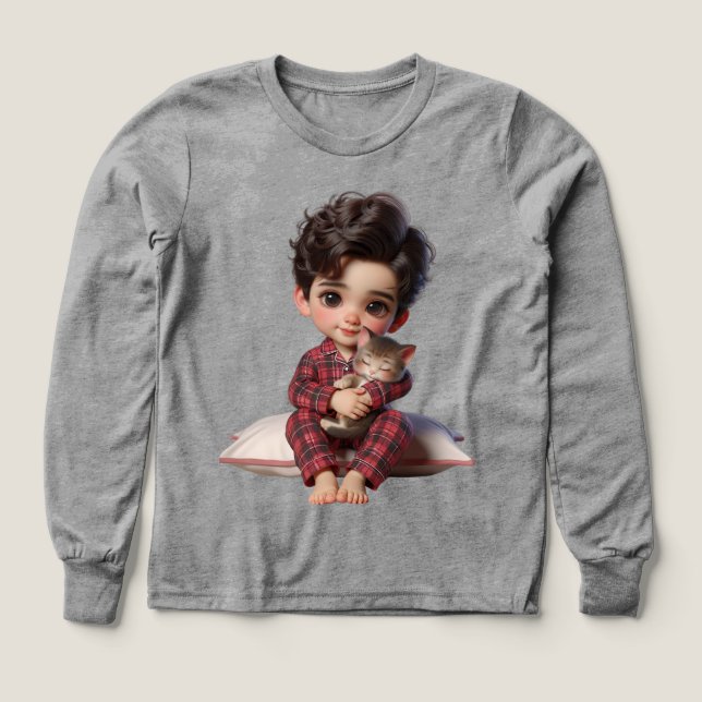 Bébé en pyjama À damiers avec un chaton par Natash (Motif recto)