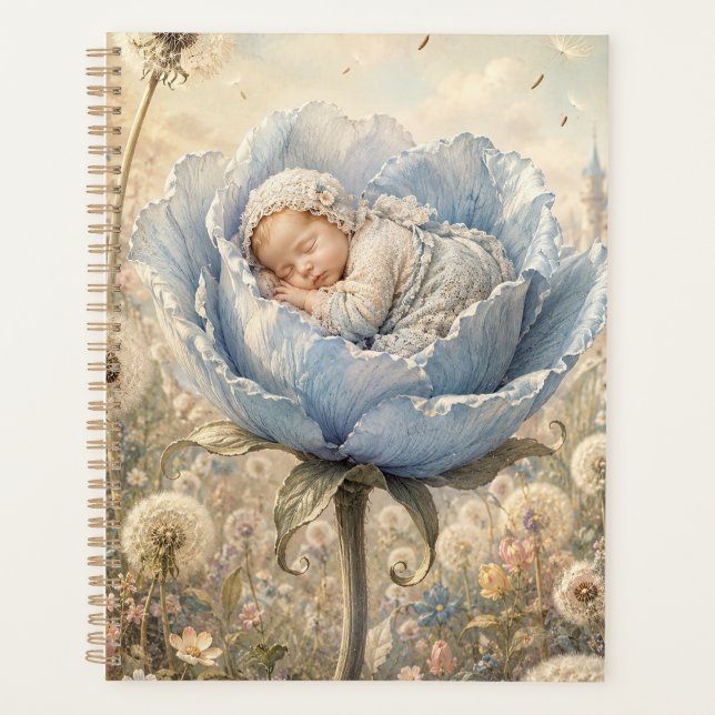 Bébé endormi dans une fleur bleue  (Devant)