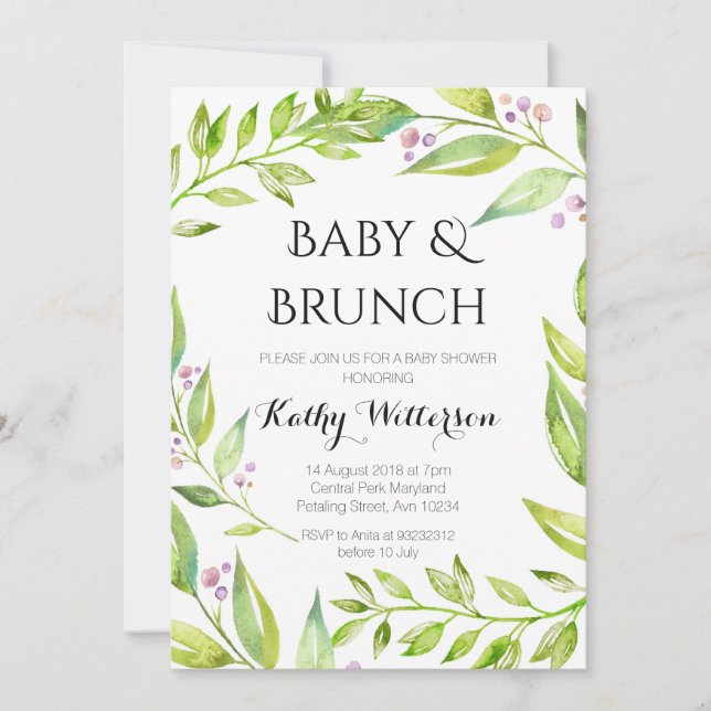 Bébé et Brunch Botanical Shower Invitation (Devant)