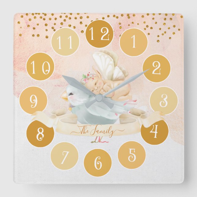 Bébé fée délicate et grande horloge pour enfants o (Recto)