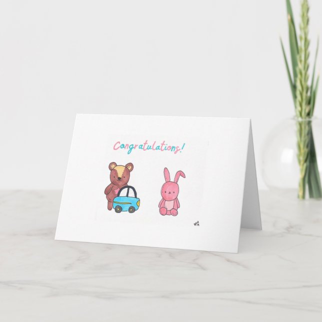 Bébé Félicitations Ours, Lapin, Carte De Voiture (Devant)