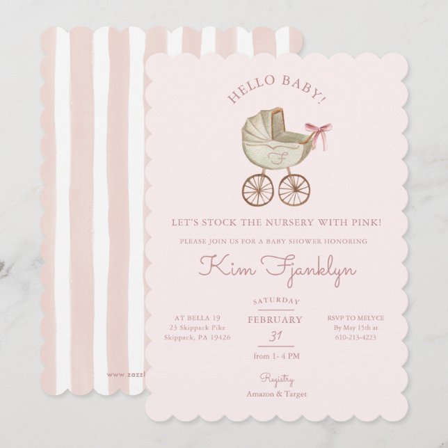 Bébé Fille Baby shower Invitation Joli En rose (Devant / Derrière)