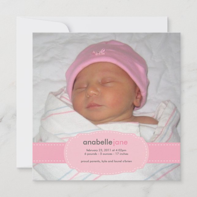 Bébé fille Faire-part de naissance (Devant)