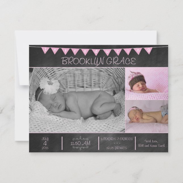 Bébé fille Faire-part de naissance (Devant)