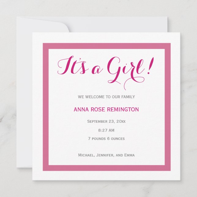 Bébé fille Faire-part de naissance style classique (Devant)