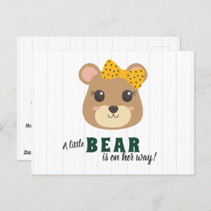 Bébé Fille Ours Vert & Baby shower Or Invitation