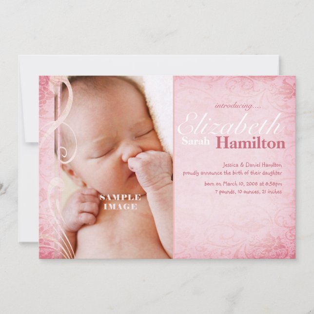 Bébé fille rose Faire-part de naissance (Devant)