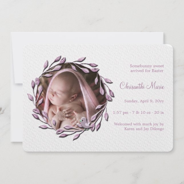 Bébé fille rose Faire-part de naissance photo (Devant)