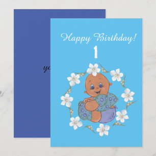 Bébé garçon avec vêtement bleu - joyeux carte d'an