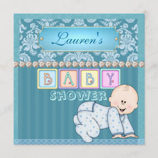 BÉBÉ GARÇON DOUCHE Damask Invitation