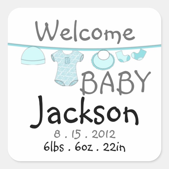 Bébé garçon Douche Vêtements Ligne Carré Sticker (Devant)