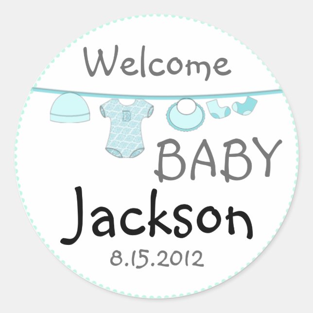 Bébé garçon Douche Vêtements Ligne Sticker rond (Devant)