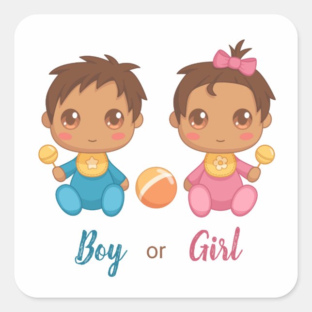 Bébé Garçon Fille Sexe Révéler Carré Sticker (Devant)