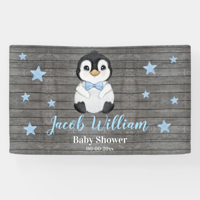 Bébé Garçon Penguin Bannière Signaler Arrière-plan (Horizontal)